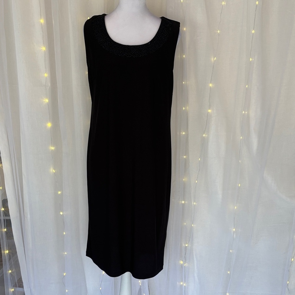 R & M Richards Black Sleeveless Beaded Neckline Dress